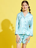 Girls Turquoise Blue & White Printed Night suit