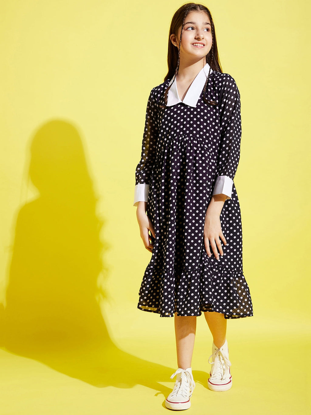 Girls Black & White A-Line Midi Dress