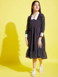 Girls Black & White A-Line Midi Dress