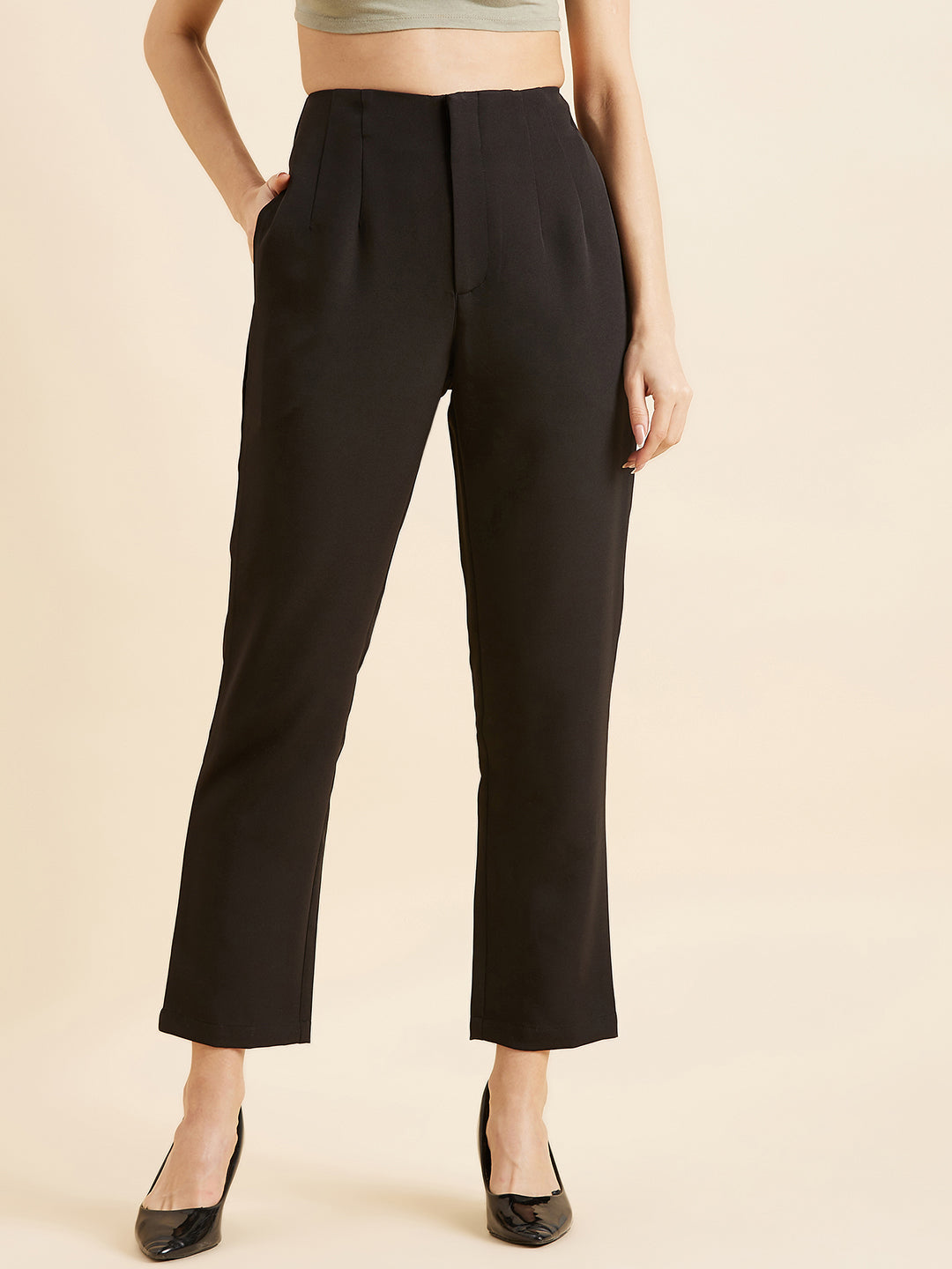 Smart Straight Fit High-Rise Trousers