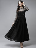 PANIT Women Black Floral Embroidered Maxi Dress