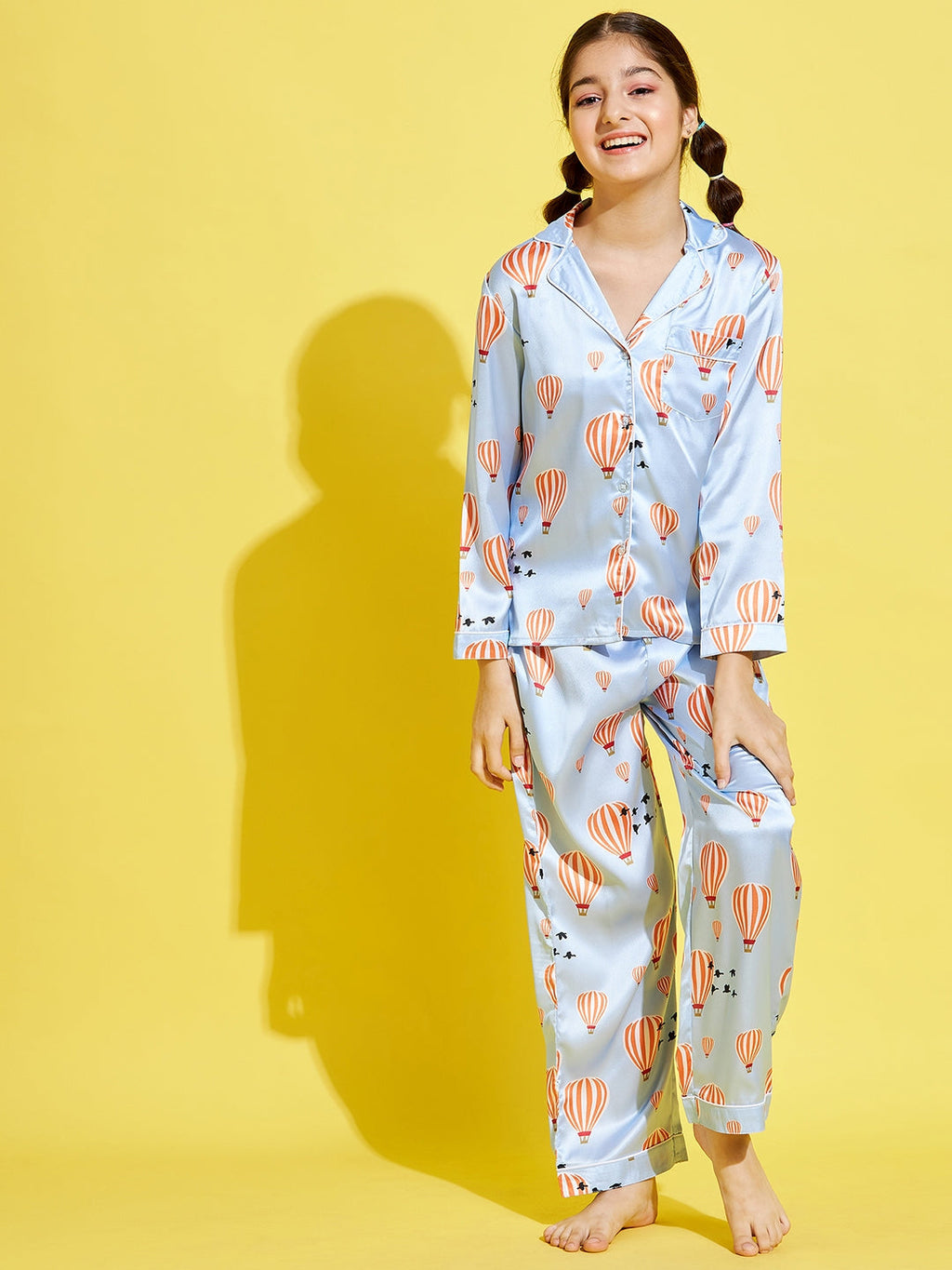 Cherry Jerry Girls Turquoise Blue White Printed Night suit