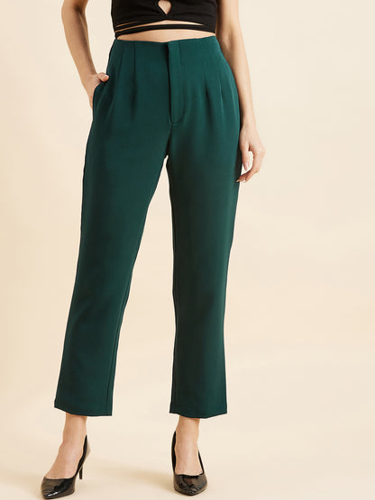 Green Smart Straight Fit High-Rise Trousers