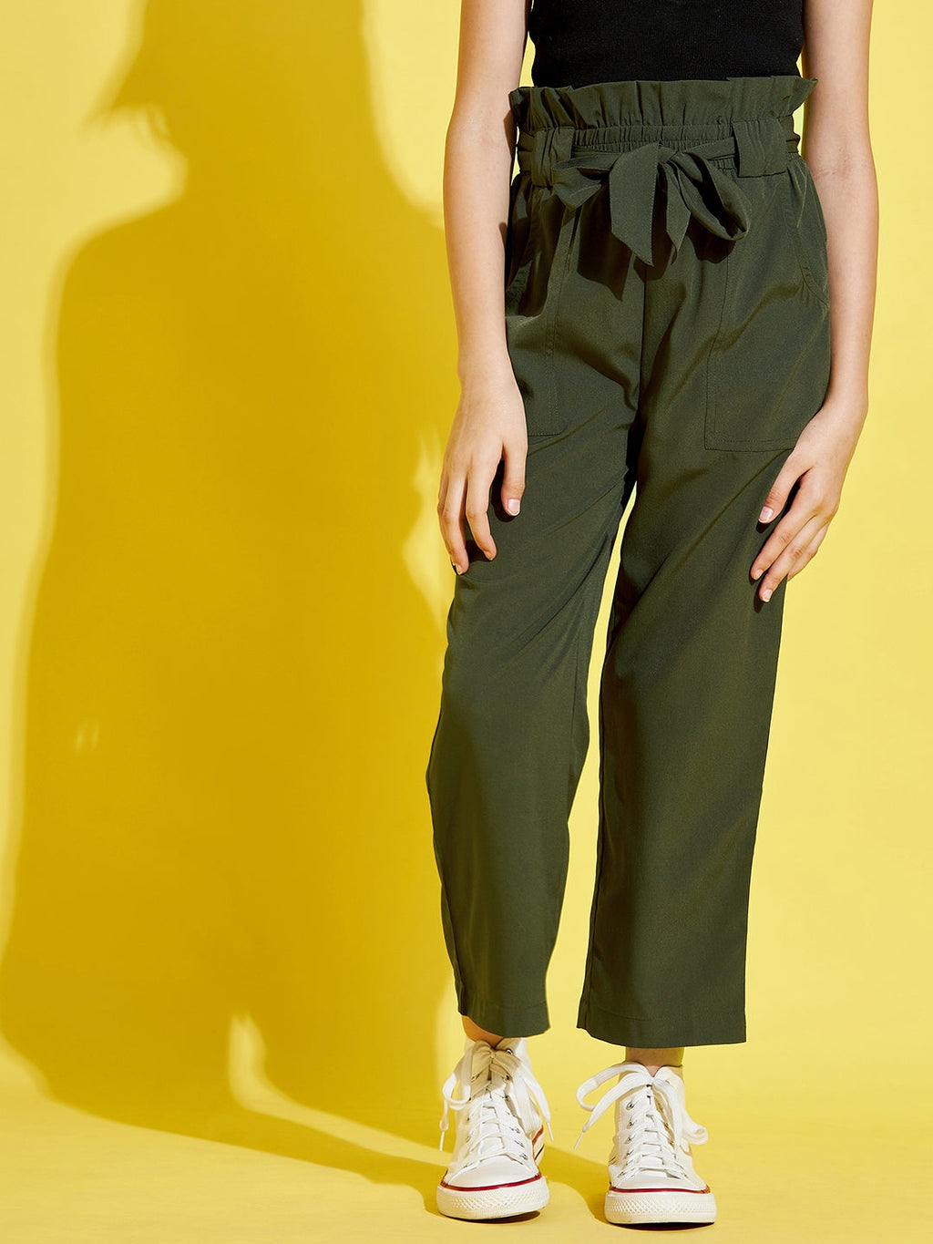 Girls Olive Solid Peg Trouser
