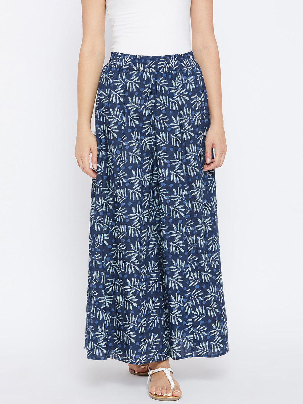 PANIT Women Navy Blue Printed Flared Palazzos
