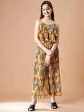 Girls Yellow Floral Printed Top with Trousers
