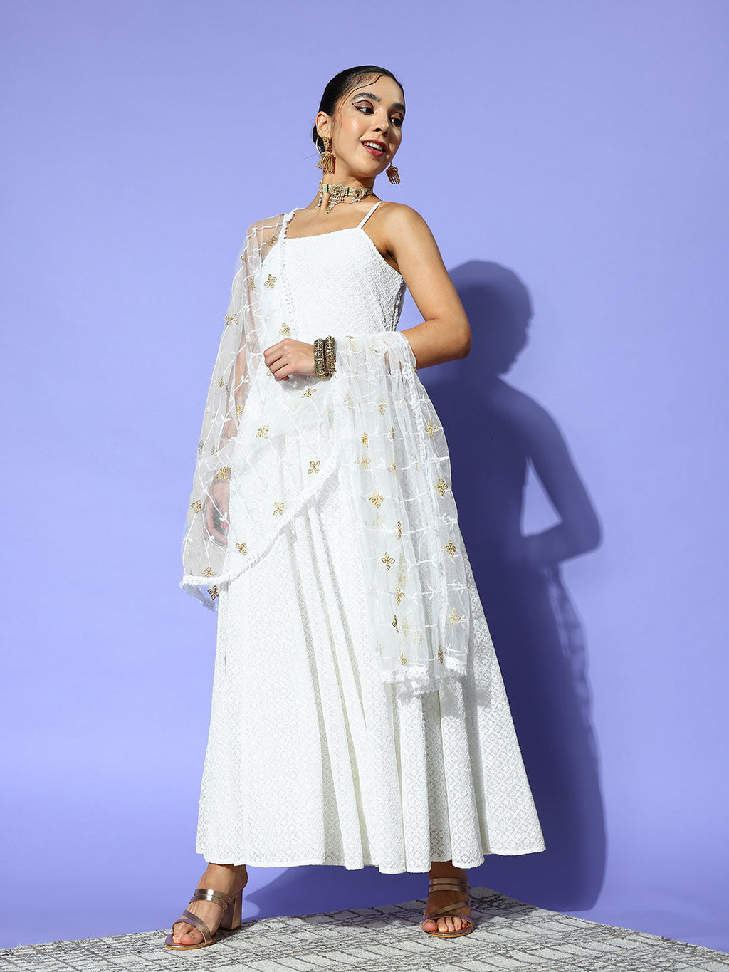 PANIT Women  White Ethnic Motifs Noughties Spaghetti Dress