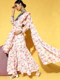 White & Pink Floral Print Ready to Wear Lehenga & Choli with Attached Dupatta