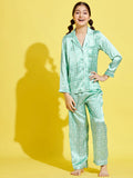 Cherry Jerry Girls Turquoise Blue Printed Nightsuit
