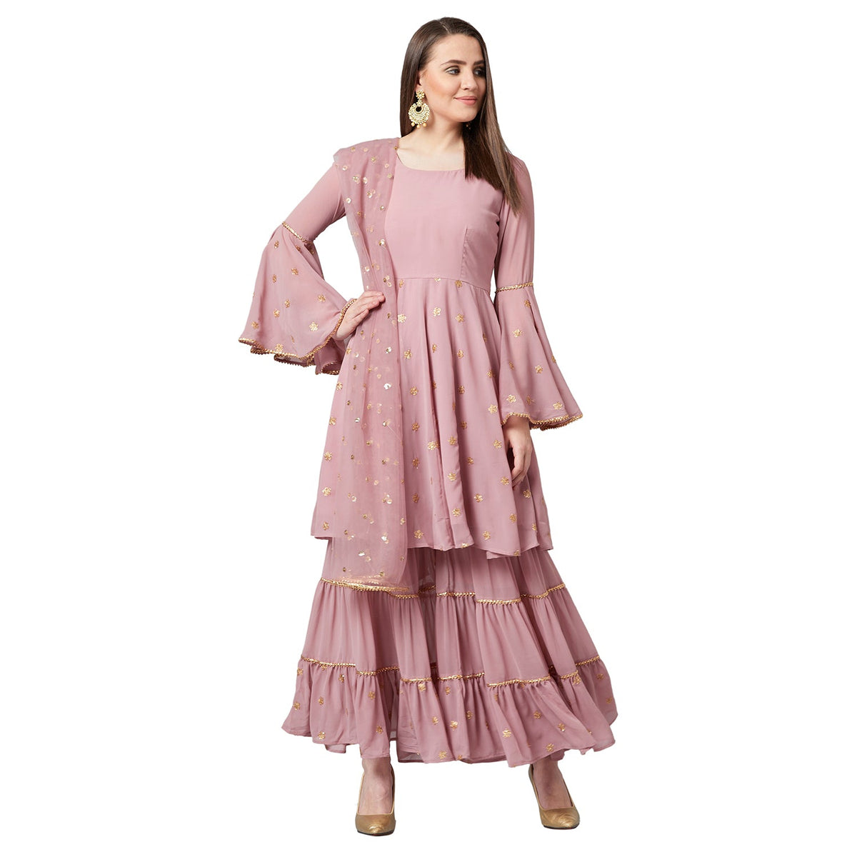Women Flared Kurta And Sharara Set
