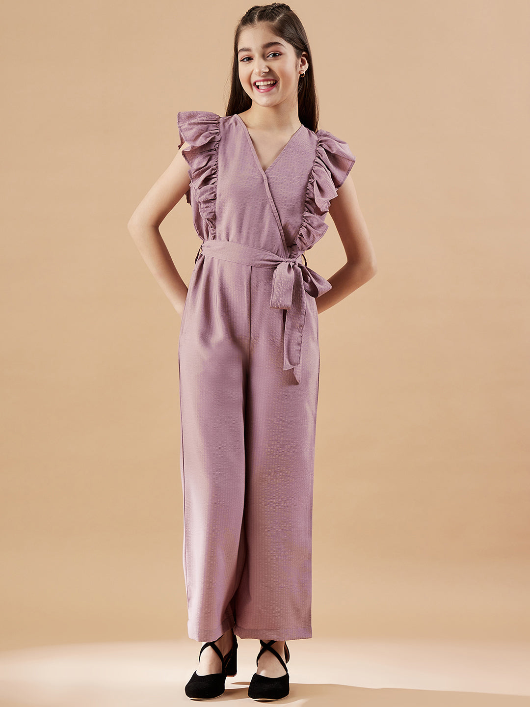 Girls Mauve Basic Jumpsuit