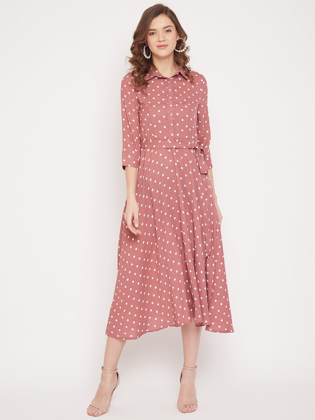 Women Pink Printed Fit and Flare Dress