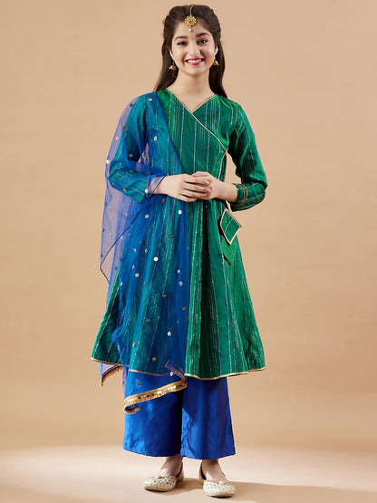 Girls Angrakha Anarkali Kurta with Palazzos & With Dupatta