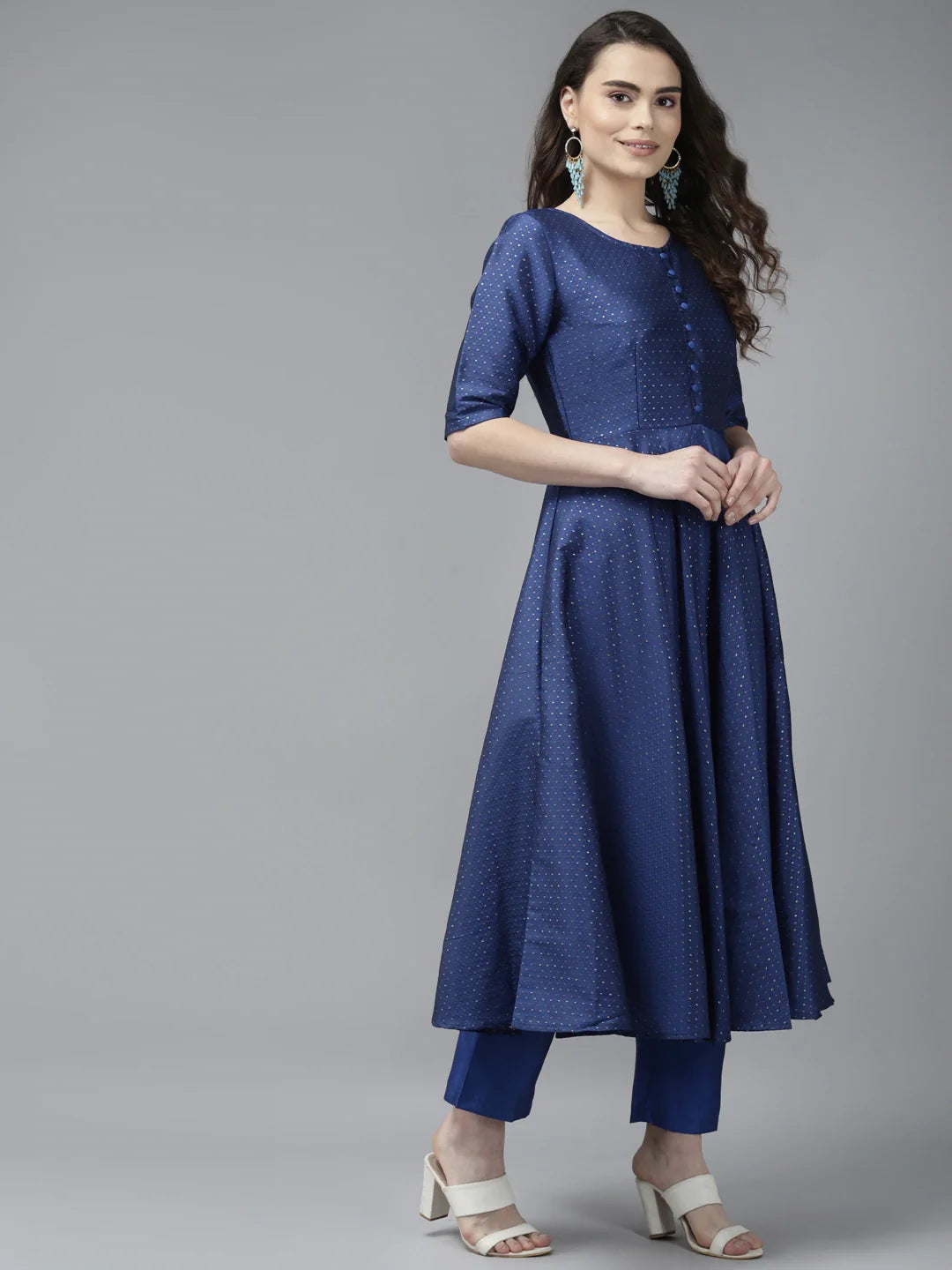 PANIT Women Blue Ethnic Motifs Embroidered Kurta with Trousers  With Dupatta