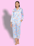 Women Blue & Red Printed Night suit