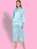 Women Blue & White Printed Night suit