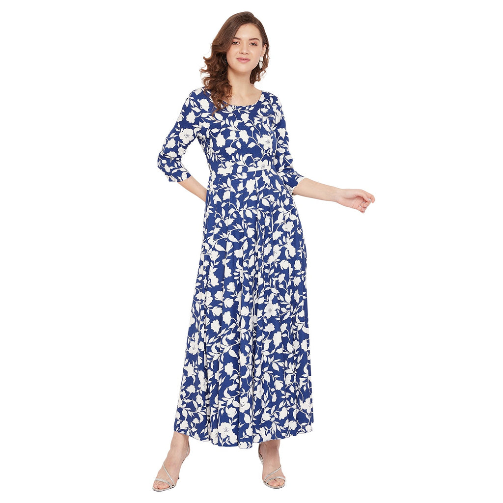 Women Blue and White Floral Printed Maxi Dress