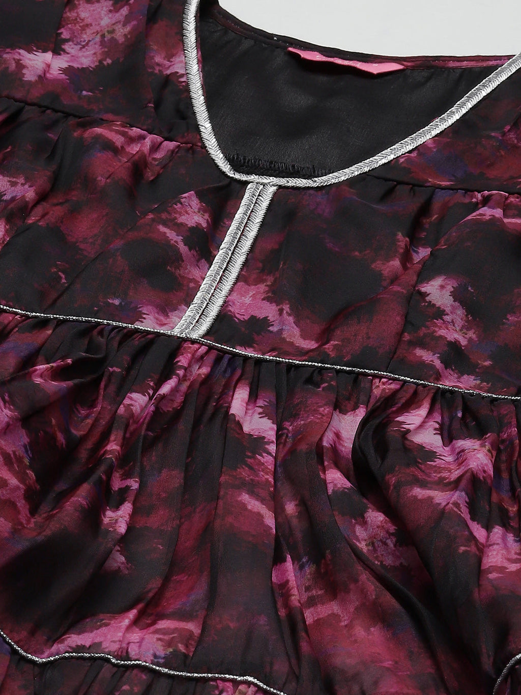 PANIT Women Black Printed Tiered Zardozi Kurti with Palazzos