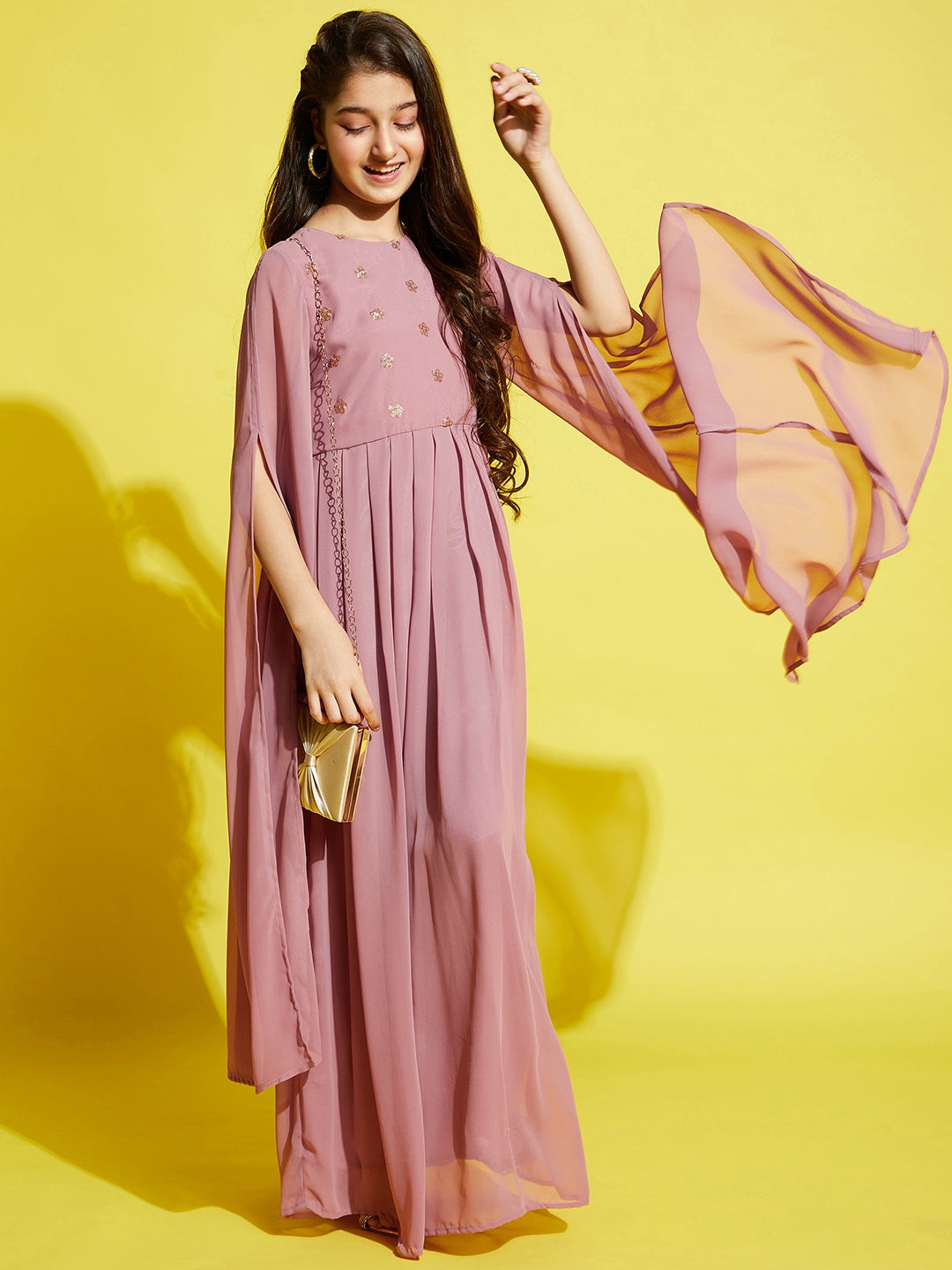 Girls Pink Georgette Maxi Dress