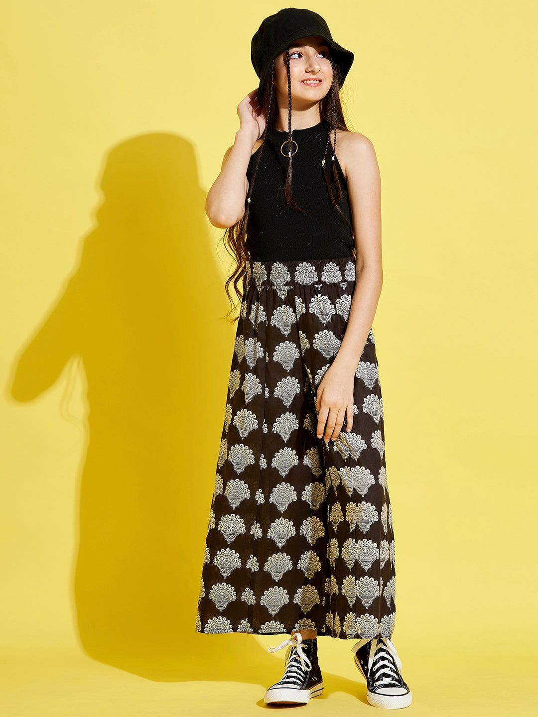 Cherry Jerry Girls Black Ethnic Motifs Printed Relaxed Cotton Trousers
