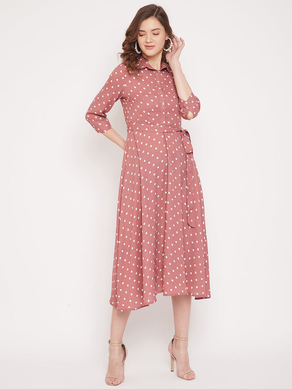 Women Pink Printed Fit and Flare Dress