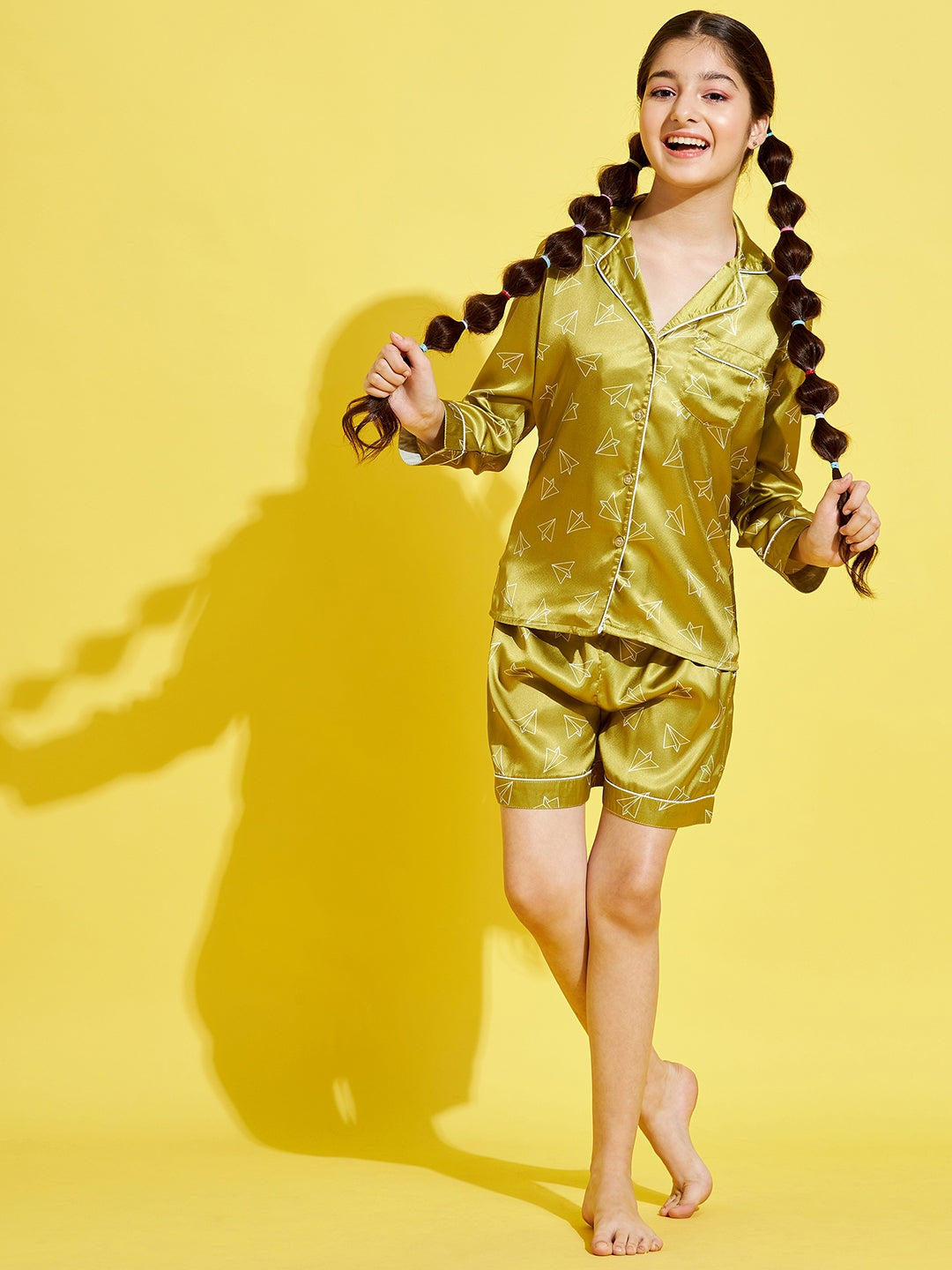 Cherry  Jerry Girls Green  White Printed Night suit