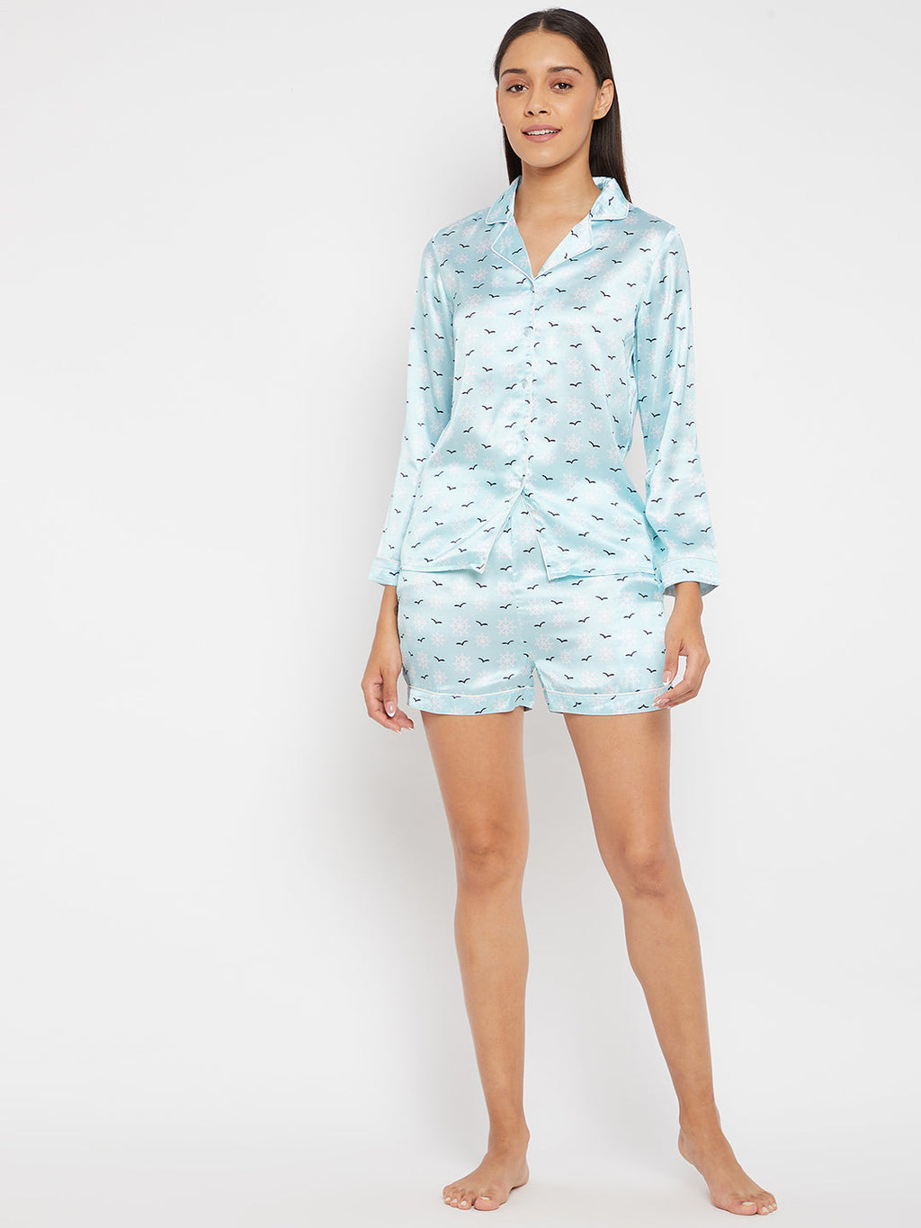 Women Blue & Black Printed Night suit