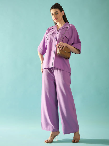 Flared Sleeves Loose Fit Seersucker Shirt Trousers