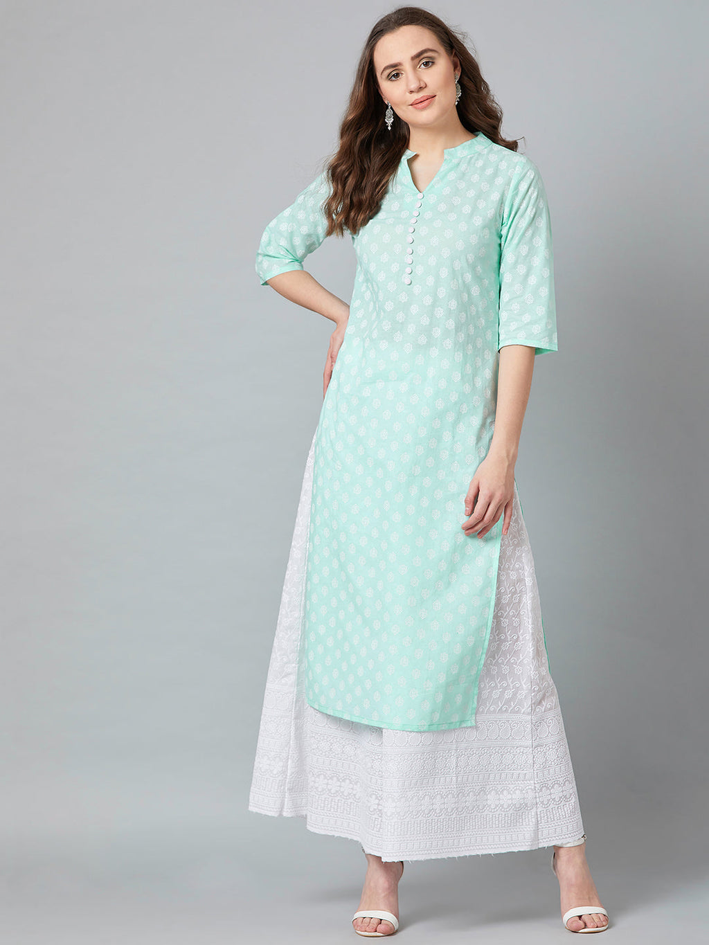 Women Turquoise Blue Printed Straight Kurta