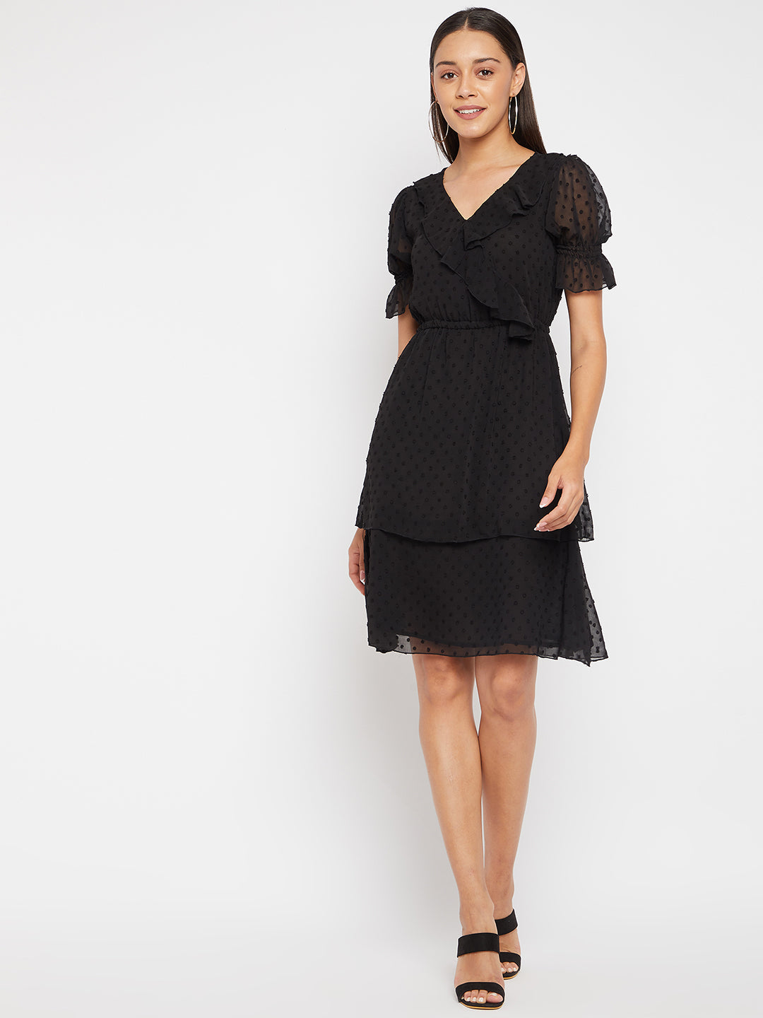Women Black layered wrap Dress