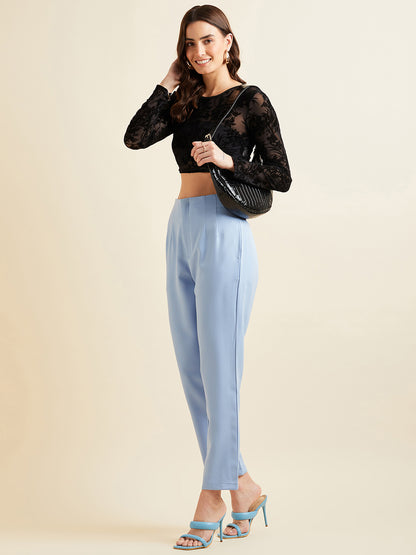 Smart Straight Fit High-Rise Wrinkle Free Pleated Cigarette Trousers