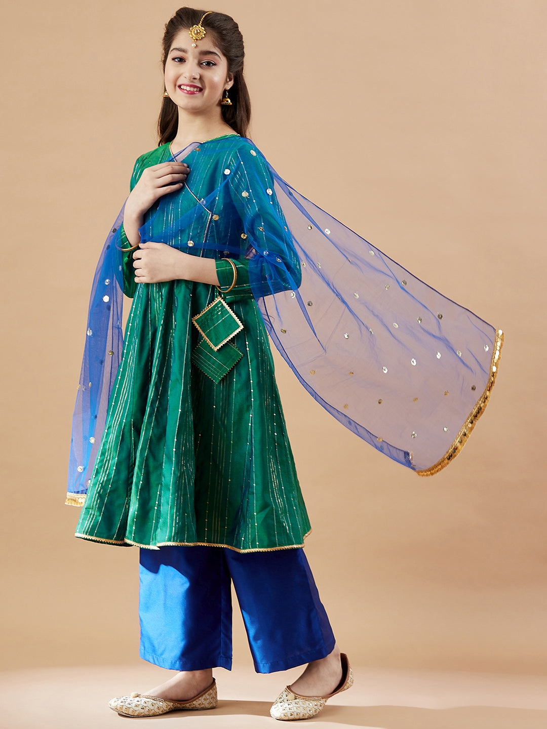 Girls Angrakha Anarkali Kurta with Palazzos & With Dupatta