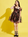 Girls Black & Red Floral Dress