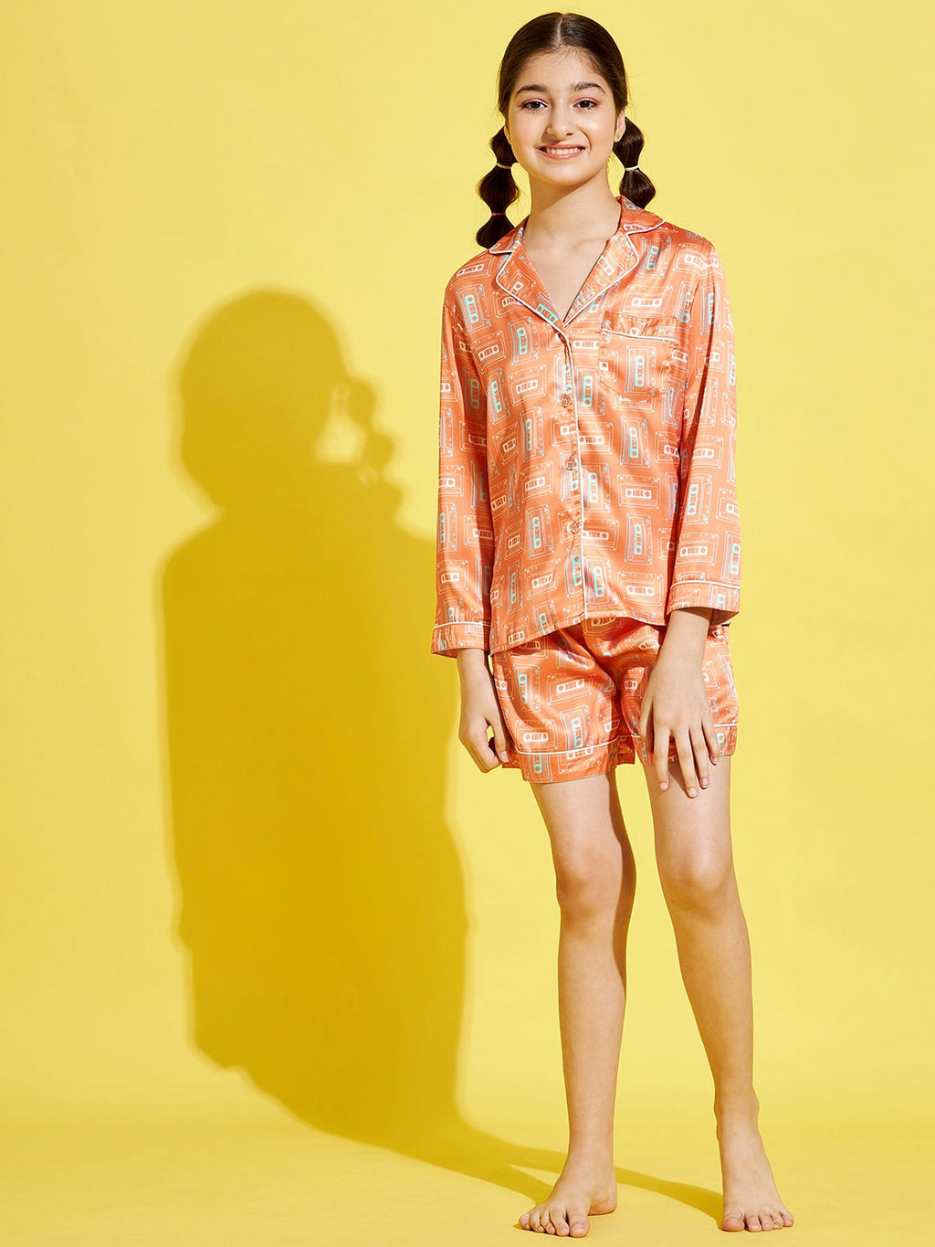 Cherry  Jerry Girls Orange  White Printed Night suit