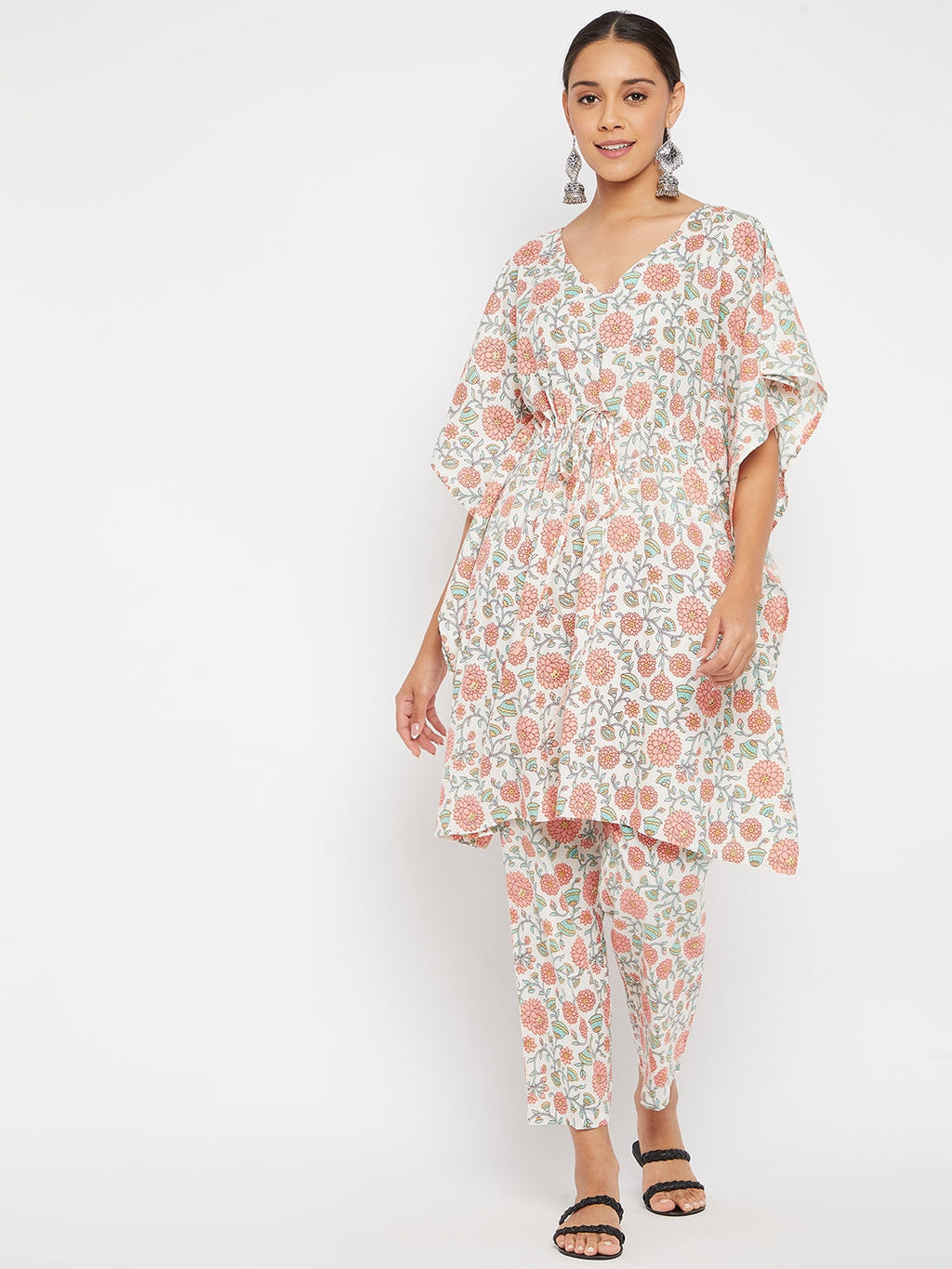 Women Off White Ethnic Motifs Printed Pure Cotton Kurta with Trousers