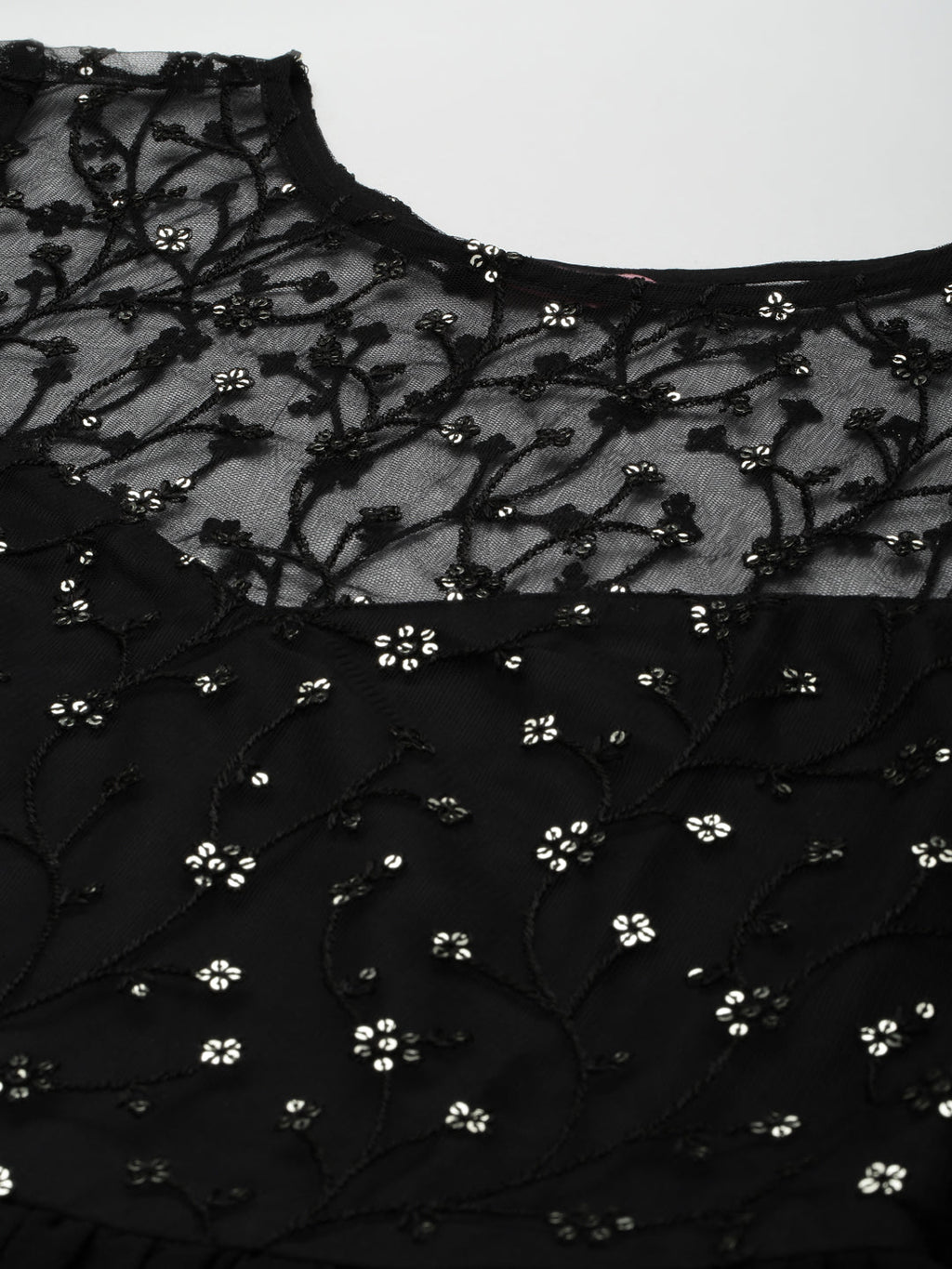 PANIT Women Black Floral Embroidered Maxi Dress