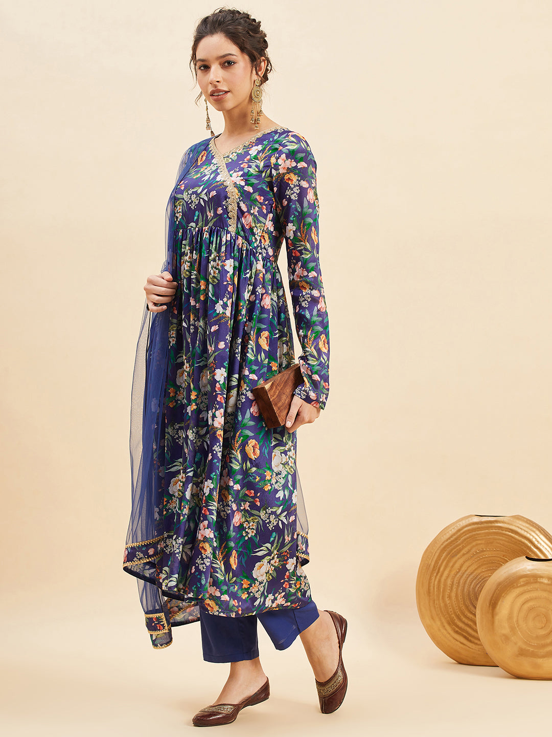 Angrakha Anarkali Kurta With Trousers & Dupatta