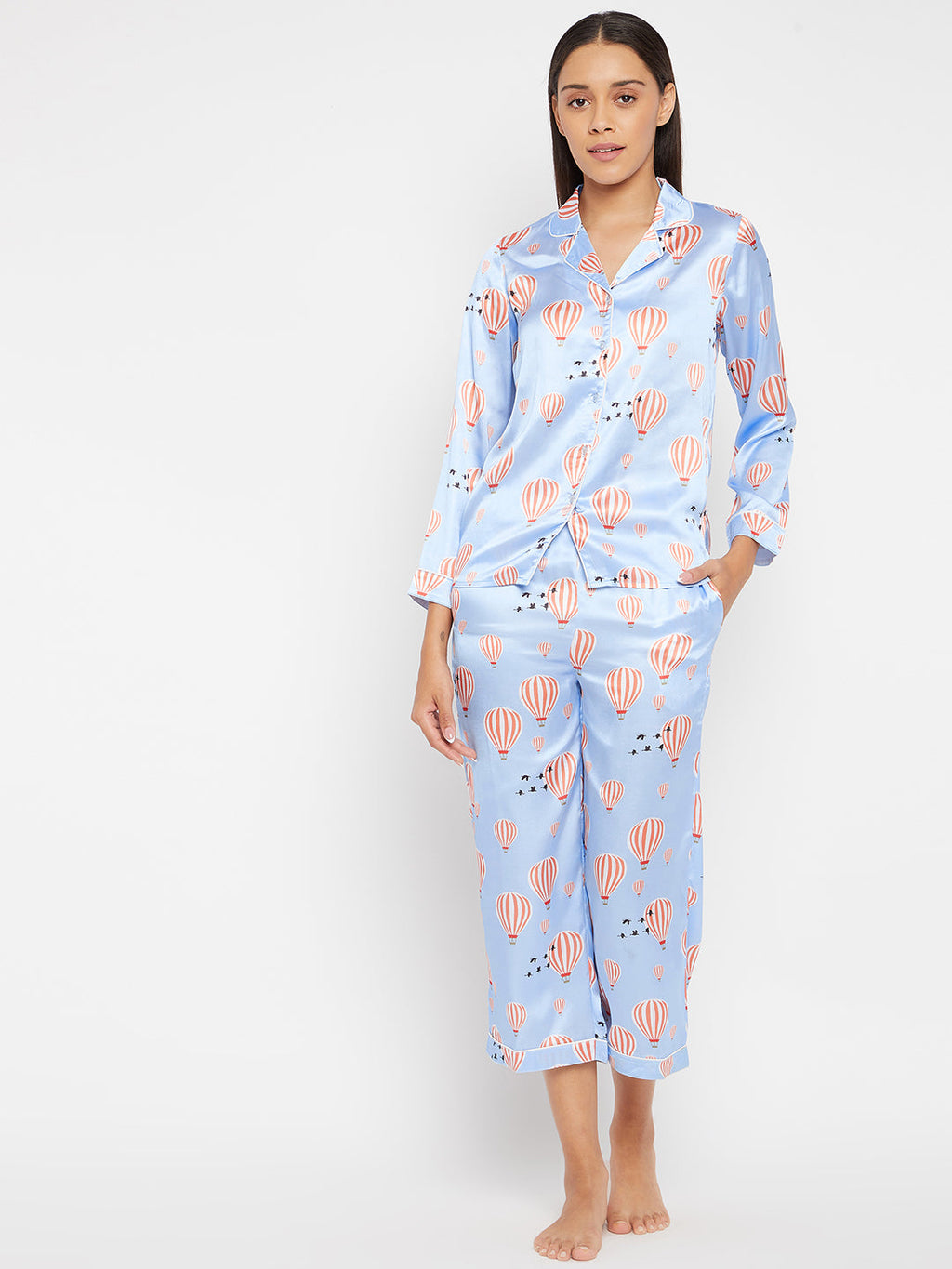 Women Blue & Red Printed Night suit
