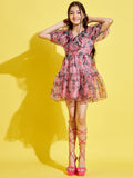 Girls Pink & Black Floral Dress