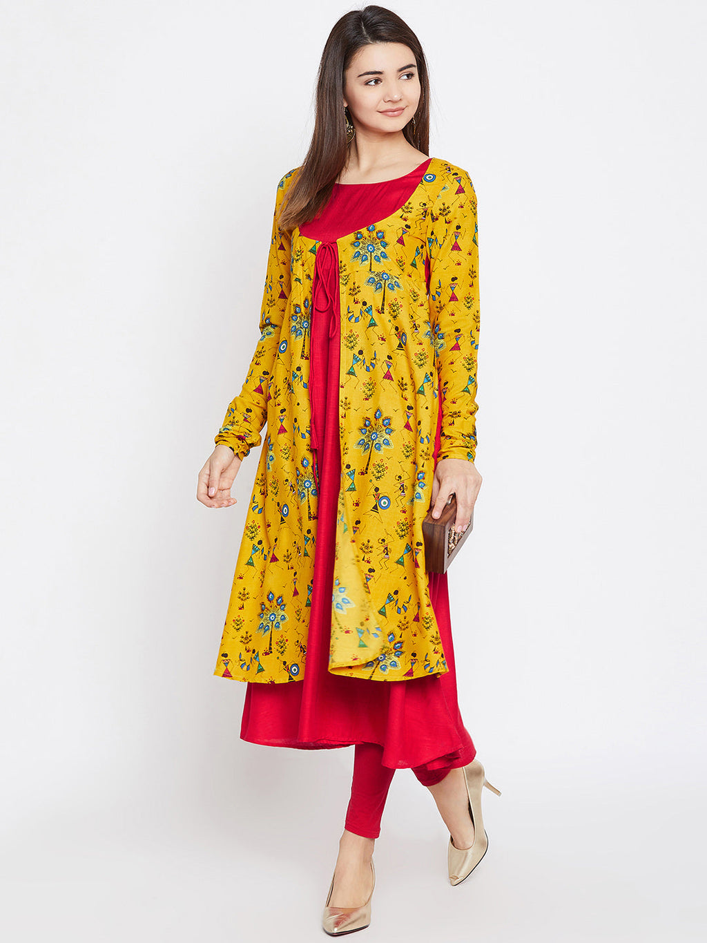 Women Yellow & Red Printed A-Line Kurta