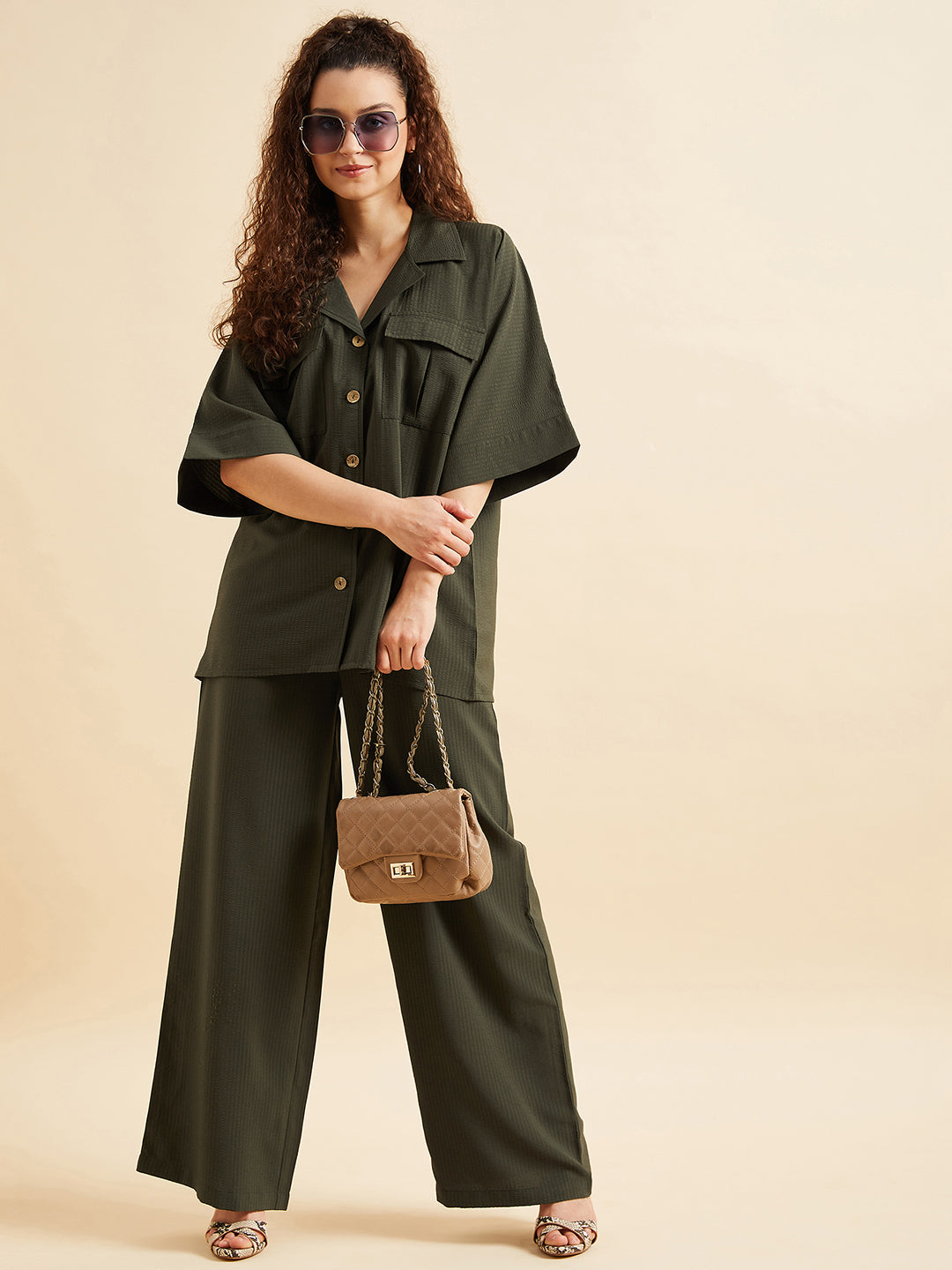 Self Design Oversized Loose Fit Shirt With Trouser Co-Ords