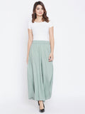 Women Green Solid Wide Leg Palazzos