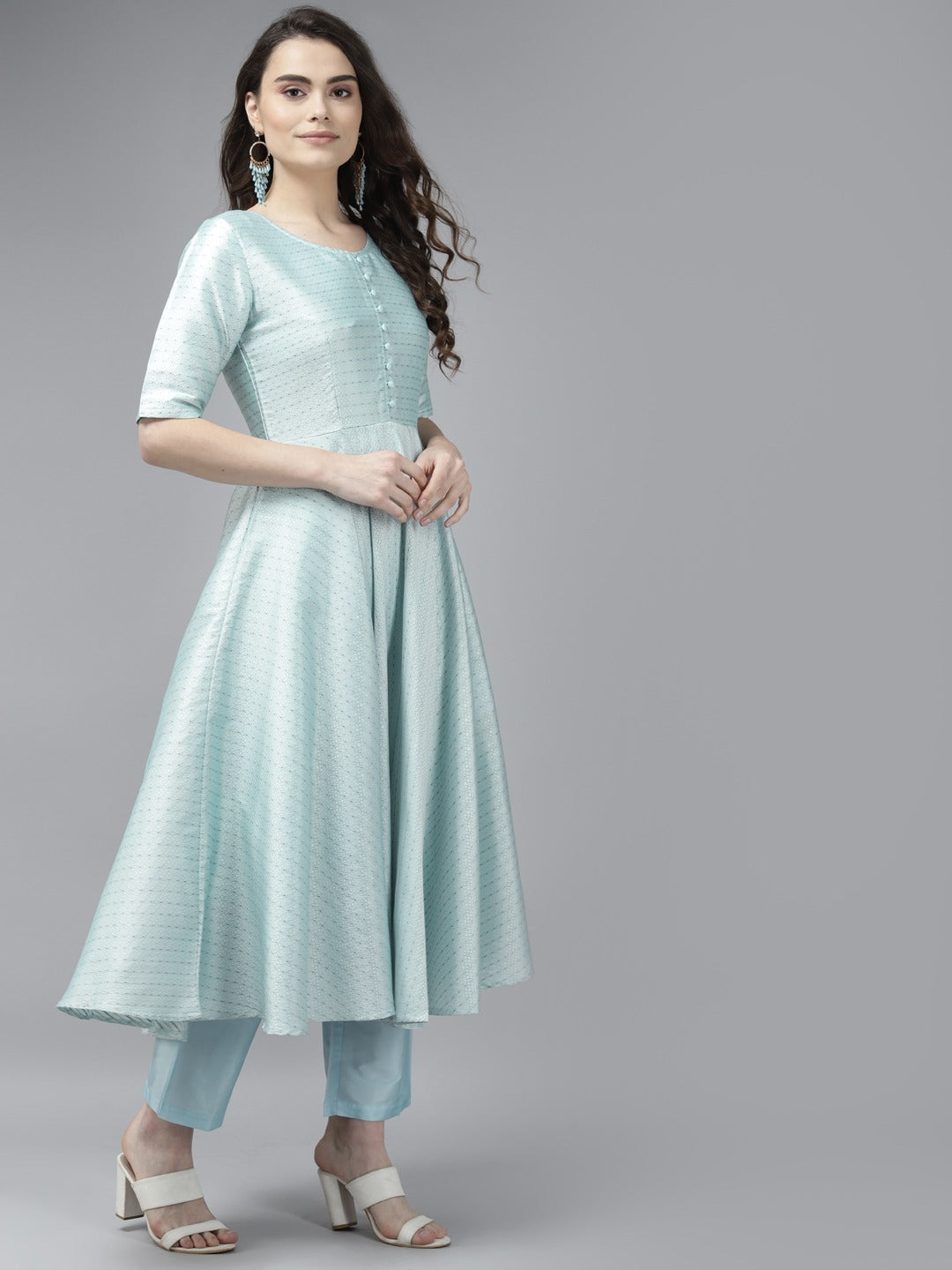 PANIT Women Aqua Blue Ethnic Motifs Embroidered Kurta with Trousers  Dupatta