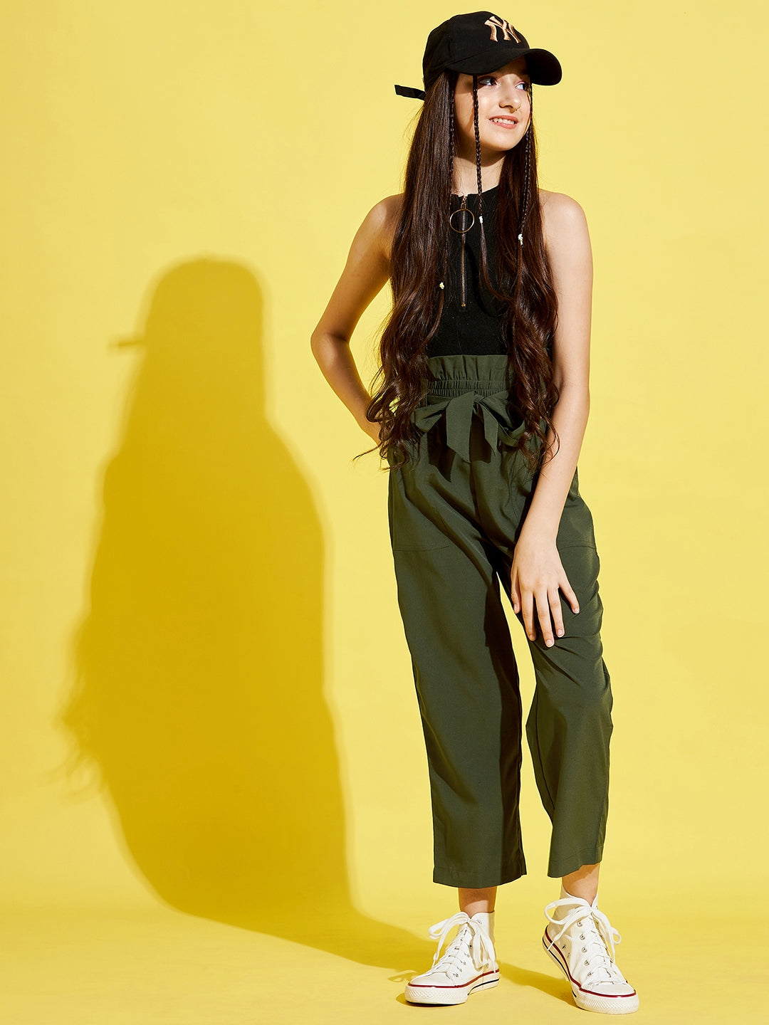Girls Olive Solid Peg Trouser