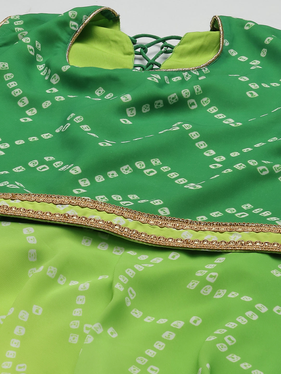 PANIT Green Bandhani Printed Zardozi Kurta with Sharara & With Dupatta