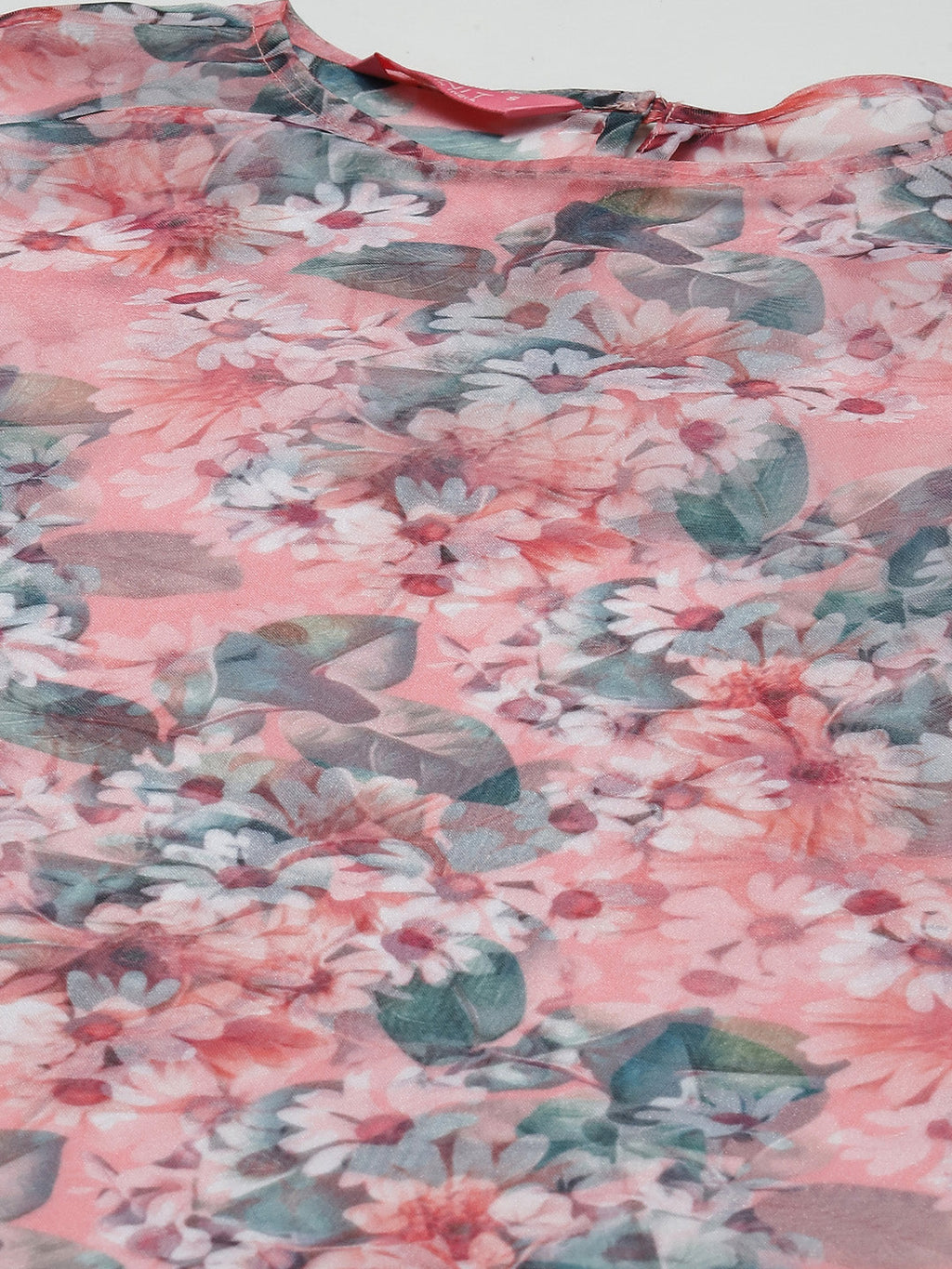 PANIT Pink  Green Organza Floral Print Top