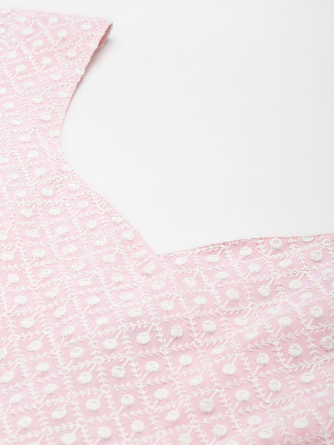 Pink & White Ethnic Motifs Embroidered Georgette Ethnic Maxi Dress With Dupatta
