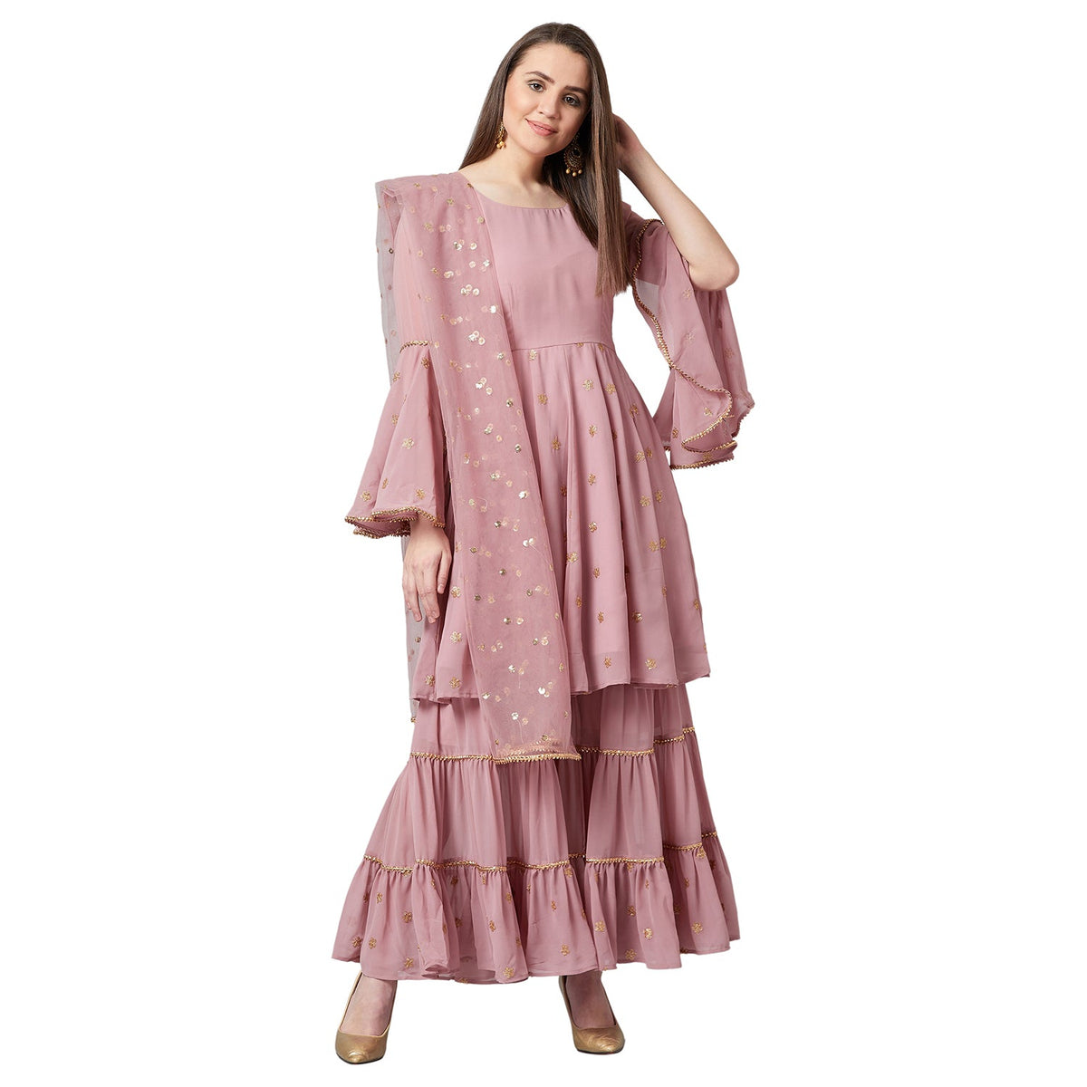 Women Flared Kurta And Sharara Set