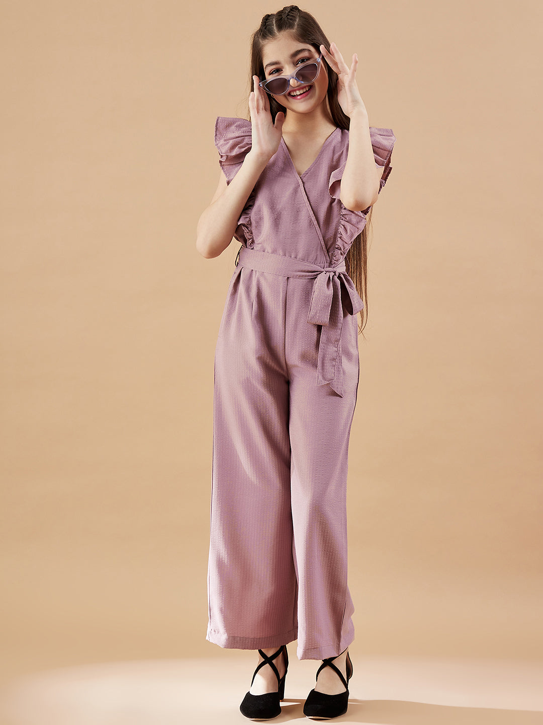 Girls Mauve Basic Jumpsuit