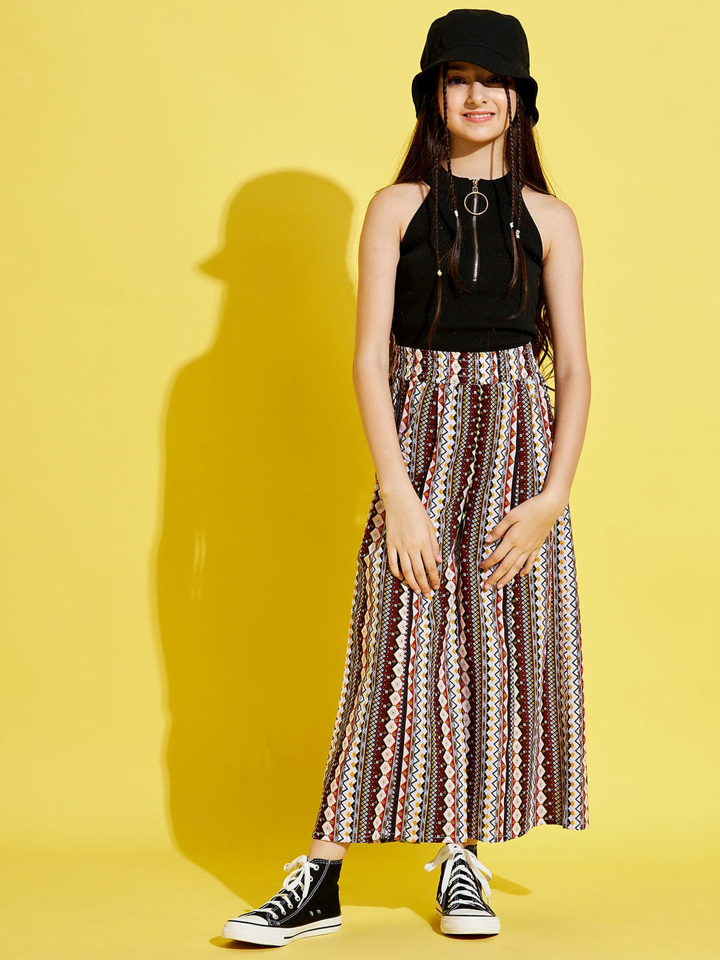 Cherry Jerry Girls Maroon Ethnic Motifs Printed Relaxed Cotton Trousers